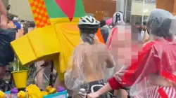 Bare-bottomed bikers roll through rain to shout at feds in blue city's latest anti-ICE stunt